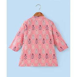 Babyhug Cotton Woven Full Sleeves Floral Printed Kurta & Dhoti Set - Pink & White