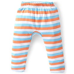 Babyhug Cotton Knit Full Length  Diaper Pants Striped & Fox Printed Pack of 3 - Grey & Blue