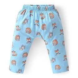 Babyhug Cotton Knit Full Length  Diaper Pants Striped & Fox Printed Pack of 3 - Grey & Blue