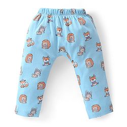 Babyhug Cotton Knit Full Length  Diaper Pants Striped & Fox Printed Pack of 3 - Grey & Blue