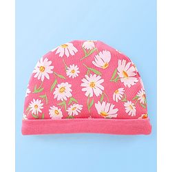 Babyhug 100% Cotton Cap Mittens & Booties Floral Printed Pink - Diameter 12 cm