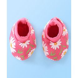 Babyhug 100% Cotton Cap Mittens & Booties Floral Printed Pink - Diameter 12 cm