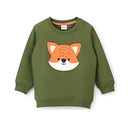 Babyhug Cotton Knit Full Sleeves Sweatshirt With Fox Print - Green