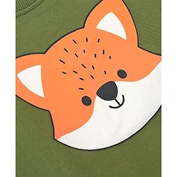 Babyhug Cotton Knit Full Sleeves Sweatshirt With Fox Print - Green