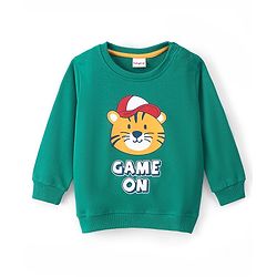 Babyhug Cotton Knit Full Sleeves Sweatshirt With Tiger Graphics- Green