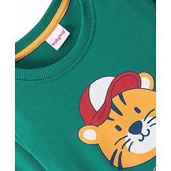 Babyhug Cotton Knit Full Sleeves Sweatshirt With Tiger Graphics- Green