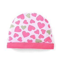 Babyhug 100% Cotton Knit Cap Mittens & Booties Heart Print Pink - Diameter 9 cm