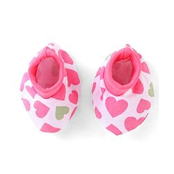Babyhug 100% Cotton Knit Cap Mittens & Booties Heart Print Pink - Diameter 9 cm