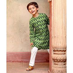 Babyhug Cotton Full Sleeves Floral Printed Kurta & Pyjama Set - Green