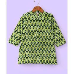 Babyhug Cotton Full Sleeves Floral Printed Kurta & Pyjama Set - Green