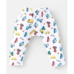 Babyhug Cotton Full Length Diaper Pants Striped & Vehicles Printed Pack of 3 - Blue & White