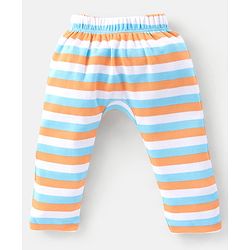 Babyhug Cotton Full Length Diaper Pants Striped & Vehicles Printed Pack of 3 - Blue & White