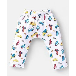Babyhug Cotton Full Length Diaper Pants Striped & Vehicles Printed Pack of 3 - Blue & White