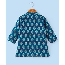 Babyhug Cotton Woven Full Sleeves Floral Printed Kurta & Dhoti Set - Indigo & White