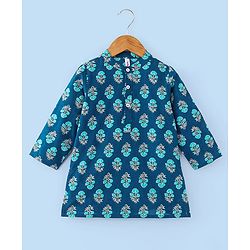 Babyhug Cotton Woven Full Sleeves Floral Printed Kurta & Dhoti Set - Indigo & White