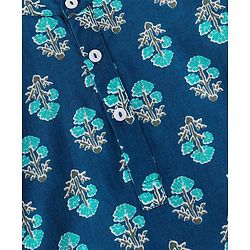 Babyhug Cotton Woven Full Sleeves Floral Printed Kurta & Dhoti Set - Indigo & White