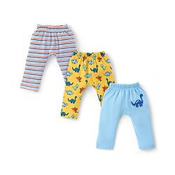 Babyhug Cotton Knit Full Length Diaper Leggings Dino Print Pack of 3 -Multicolour
