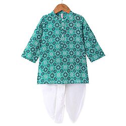 Babyhug 100% Cambric Full Sleeve Printed Kurta With Solid Dhoti Set - Teal Blue