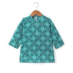 Babyhug 100% Cambric Full Sleeve Printed Kurta With Solid Dhoti Set - Teal Blue