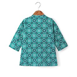 Babyhug 100% Cambric Full Sleeve Printed Kurta With Solid Dhoti Set - Teal Blue