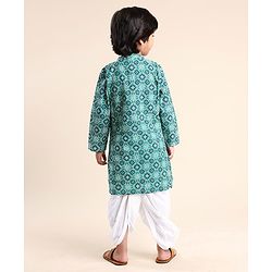 Babyhug 100% Cambric Full Sleeve Printed Kurta With Solid Dhoti Set - Teal Blue