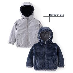 Babyhug Full Sleeves Solid Colored Reversible Jacket with Pockets - Silver