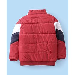 Babyhug Woven Full Sleeves Jacket With Detachable Hood - Red White & Blue