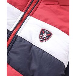 Babyhug Woven Full Sleeves Jacket With Detachable Hood - Red White & Blue