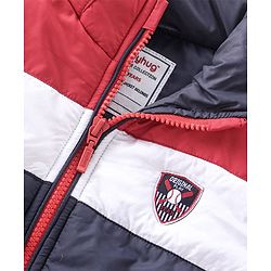 Babyhug Woven Full Sleeves Jacket With Detachable Hood - Red White & Blue