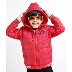 Babyhug Woven Full Sleeves Jacket With Hood & Car Applique - Red