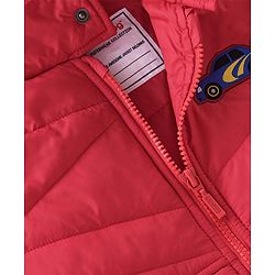 Babyhug Woven Full Sleeves Jacket With Hood & Car Applique - Red