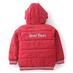Babyhug Woven Full Sleeves Jacket With Hood & Car Applique - Red
