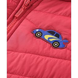 Babyhug Woven Full Sleeves Jacket With Hood & Car Applique - Red