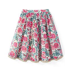 Babyhug 100% Cotton Short Sleeves Floral Printed Choli and Lehenga with Crushed Mull Dupatta Set - Cream