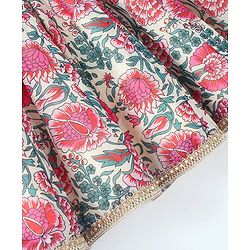 Babyhug 100% Cotton Short Sleeves Floral Printed Choli and Lehenga with Crushed Mull Dupatta Set - Cream