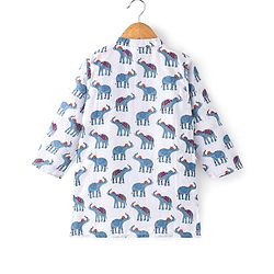 Babyhug 100% Cambric Full Sleeve Elephant Printed Kurta With Solid Dhoti Set - White & Navy