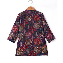 Babyhug Rayon Full Sleeves All Over Printed Dhoti Kurta Set - Navy Blue