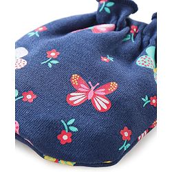 Babyhug Interlock 100% Cotton Knit Mittens & Booties Butterfly Print - Navy Blue