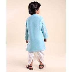 Babyhug 100% Cotton Knit Full Sleeve Embroidered Kurta & Dhoti Set - Auqa Blue