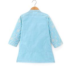 Babyhug 100% Cotton Knit Full Sleeve Embroidered Kurta & Dhoti Set - Auqa Blue