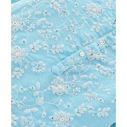 Babyhug 100% Cotton Knit Full Sleeve Embroidered Kurta & Dhoti Set - Auqa Blue