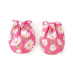 Babyhug Interlock 100% Cotton Knit Mittens & Booties Floral Print - Pink