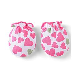 Babyhug Interlock 100% Cotton Knit Mittens & Booties Heart Print - Pink