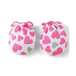 Babyhug Interlock 100% Cotton Knit Mittens & Booties Heart Print - Pink