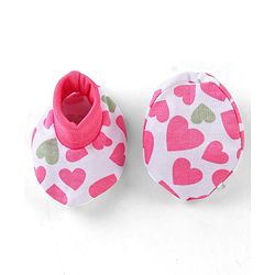 Babyhug Interlock 100% Cotton Knit Mittens & Booties Heart Print - Pink