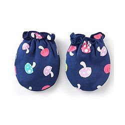 Babyhug 100% Cotton Knit Mushroom Printed Mittens & Booties Set - Navy Blue