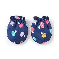 Babyhug 100% Cotton Knit Mushroom Printed Mittens & Booties Set - Navy Blue