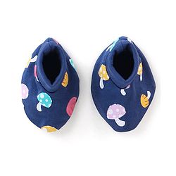 Babyhug 100% Cotton Knit Mushroom Printed Mittens & Booties Set - Navy Blue