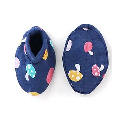 Babyhug 100% Cotton Knit Mushroom Printed Mittens & Booties Set - Navy Blue