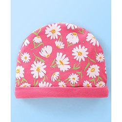Babyhug 100% Cotton Cap Floral Printed Pink - Diameter 11.5 cm